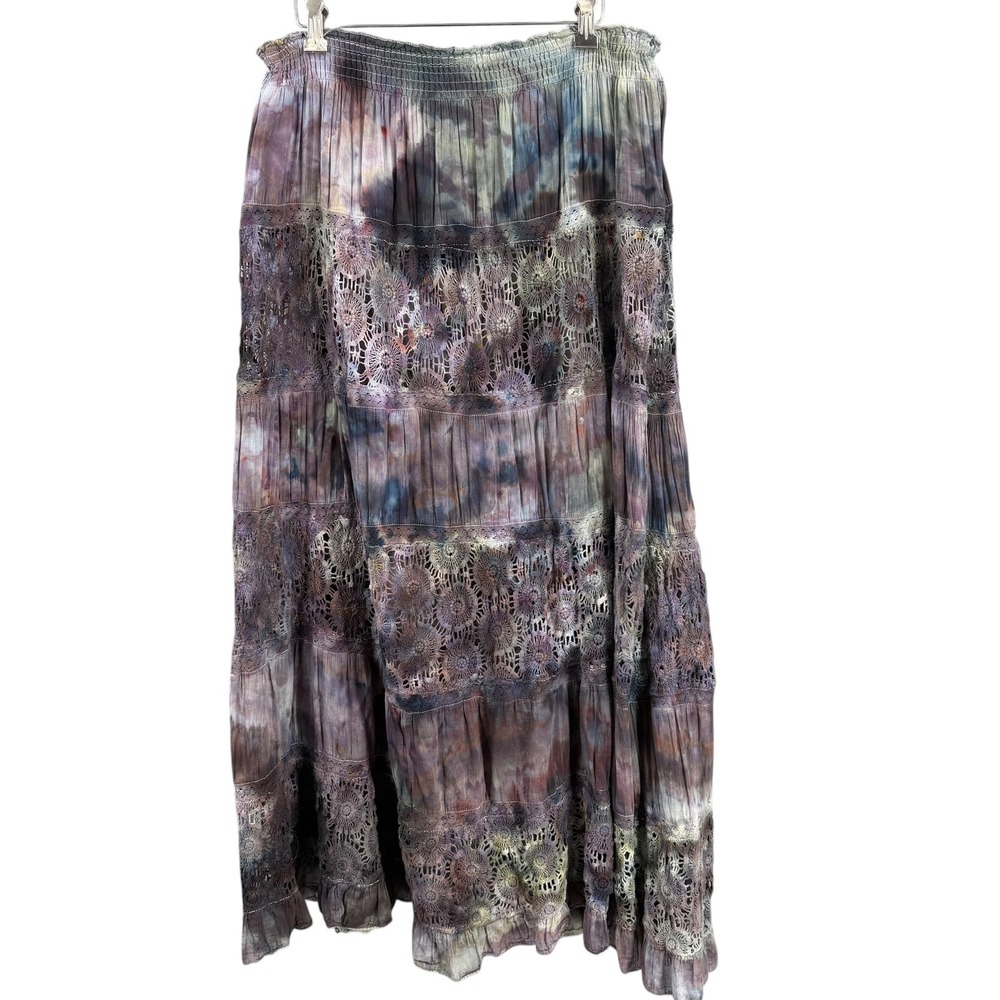 Tie-Dye Lace Tiered Maxi Skirt - Purple Multi
